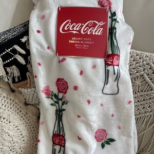 Coca-Cola Red and White Floral Throw Blanket